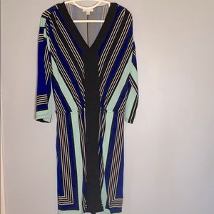 NY&co stripe 3/4 sleeve V-neck navy pattern dress